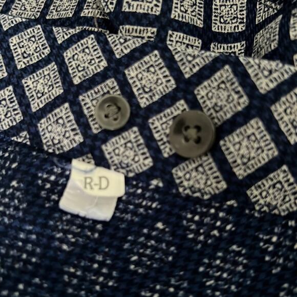 Robert Stock Mens L Blue/Navy Patterned Check Button Front Shirt - Picture 7 of 10